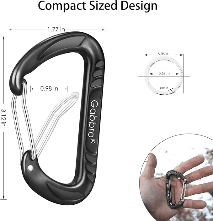 Gabbro Carabiner Clips Heavy Duty 12kN, Wiregate Aluminum Lightweight Caribeener - Image 4