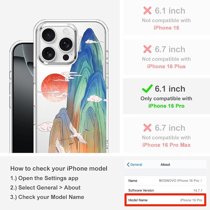 MOSNOVO for iPhone 16 Pro Case, Shockproof Military-Grade Protection 6.6ft Drop - Image 2