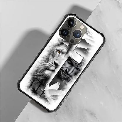 for iPhone 14 Pro Case, Lion Cross Jesus Christ Dove Pattern Graphic Design - Image 7