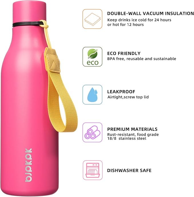 BJPKPK Insulated Water Bottles, 18 oz Stainless Steel Metal Water Bottle - Image 2