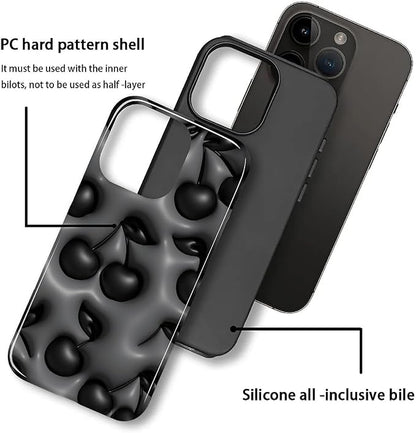 for iPhone 15 Pro Case, HL2 Cute Cool Cherry Black Hybrid 2 Layer Hard Shell - Image 3