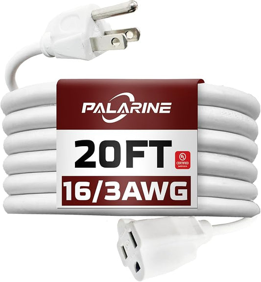 20ft White Outdoor Extension Cord Waterproof, UL Listed, 16/3 SJTW Heavy Duty 3 by PALARINE