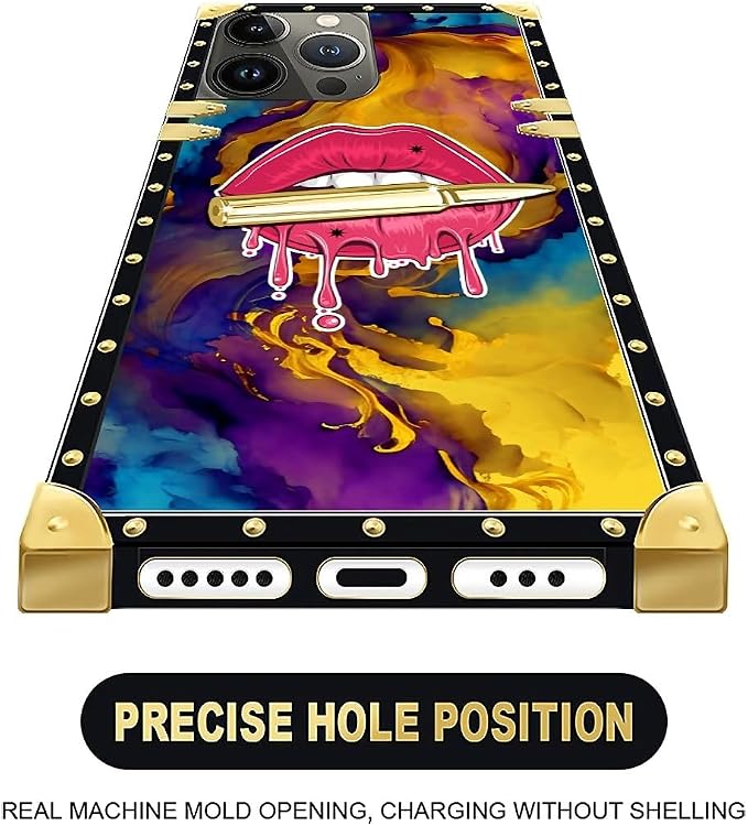 Compatible with iPhone 16 Pro Case, Cool Corlorful Lip Marble Luxury Golden - Image 5