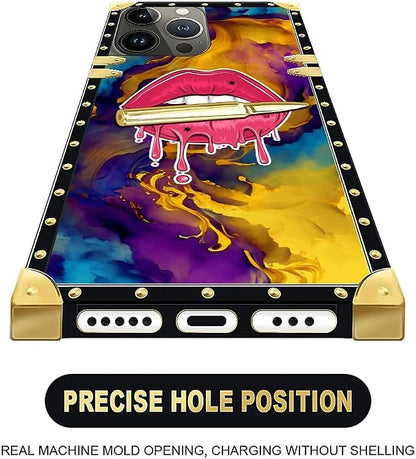 Compatible with iPhone 16 Pro Case, Cool Corlorful Lip Marble Luxury Golden - Image 5