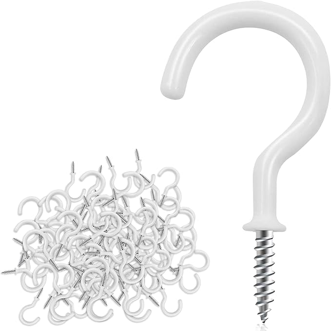Cup Screw Hooks, 1 inch Vinyl Coated Ceiling100 Pack Screw in Hooks Plant by DRTDERUITAI