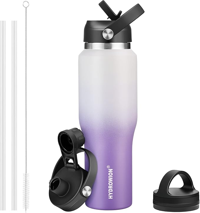 HYDROWION Stainless Steel Water Bottle, 32oz Tumbler Water Flask W/Straw Lid by HYDROWION