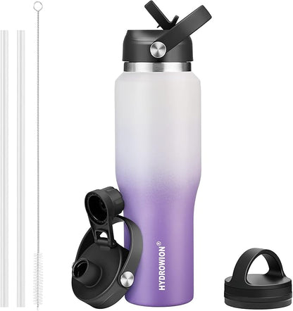 HYDROWION Stainless Steel Water Bottle, 32oz Tumbler Water Flask W/Straw Lid by HYDROWION