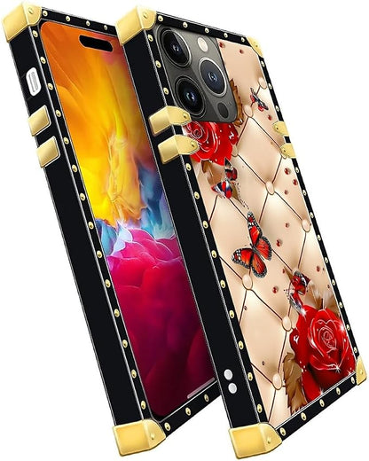 Compatible with iPhone 15 Pro Max Case, Shining Red Rose Butterfly Leather - Image 3