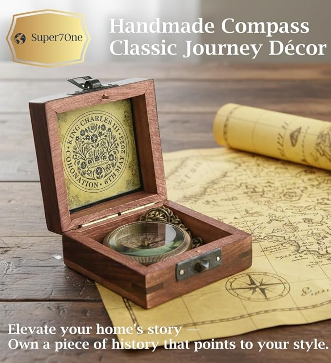 Handmade Antique Vintage Brass Compass | Exquisite Nautical Compass | Home - Image 5