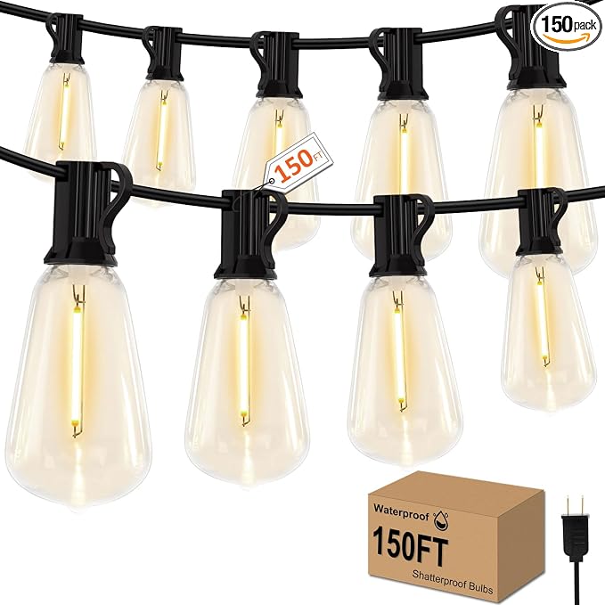 GHUSTAR 150FT LED Outdoor String Llights – Patio Lights Outdoor Waterproof by GHUSTAR