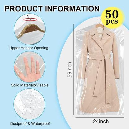 BEISHIDA 50PCS 60 Inch Plastic Garment Bag-Plastic Clear Dry Cleaner Laundry - Image 2