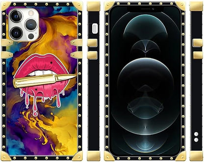 Compatible with iPhone 12 Pro Max Case, Cool Corlorful Lip Marble Luxury Golden - Image 2