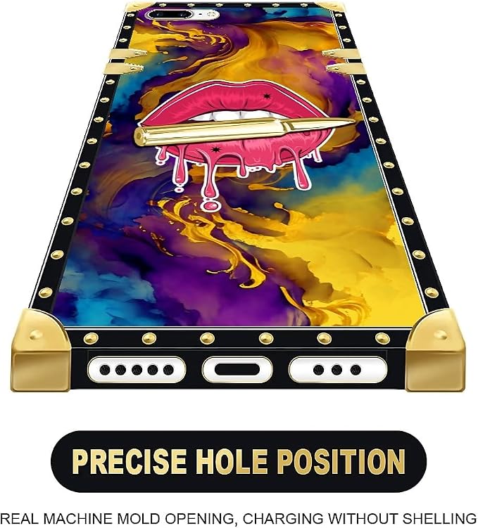 Compatible with iPhone 8 7 SE Case, Cool Corlorful Lip Marble Luxury Golden - Image 5