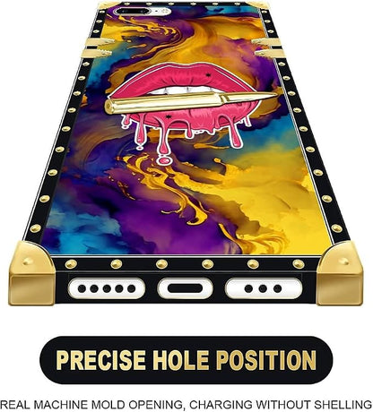Compatible with iPhone 8 7 SE Case, Cool Corlorful Lip Marble Luxury Golden - Image 5