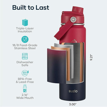 BUZIO 24 oz Insulated Water Bottle, Stainless Steel Wide Mouth Water Flask - Image 4