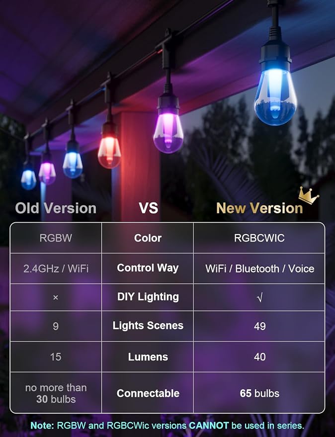 XMCOSY+ Outdoor String Lights Smart, 49Ft RGBCWIC Patio Lights Waterproof - Image 8