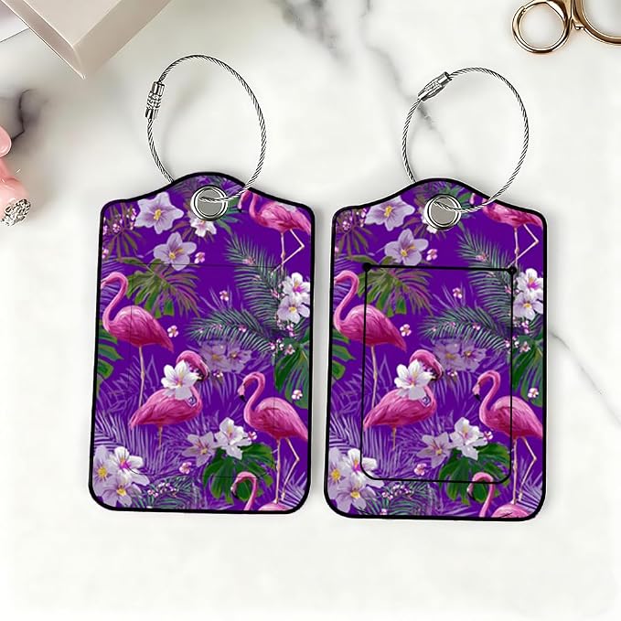 2 Pack Flamingo Luggage Tag 2.83 x 4.53 inch Tropical Pink Bird Purple - Image 6