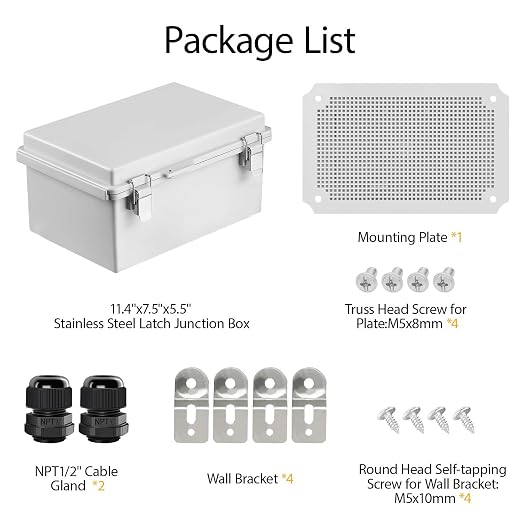 LeMotech Electrical Box, IP67 Waterproof Hinged Cover Stainless Steel Latch - Image 9