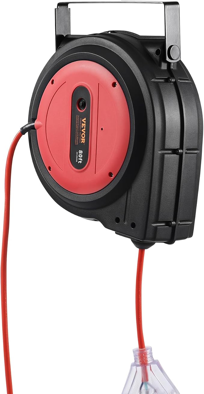 VEVOR 80FT Retractable Extension Cord Reel, 12AWG/3C SJTOW Heavy Duty Power - Image 11