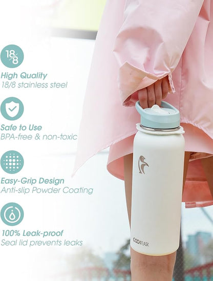Coolflask Water Bottle with Straw, 40 oz Insulated Metal Water Flask with Straw - Image 5