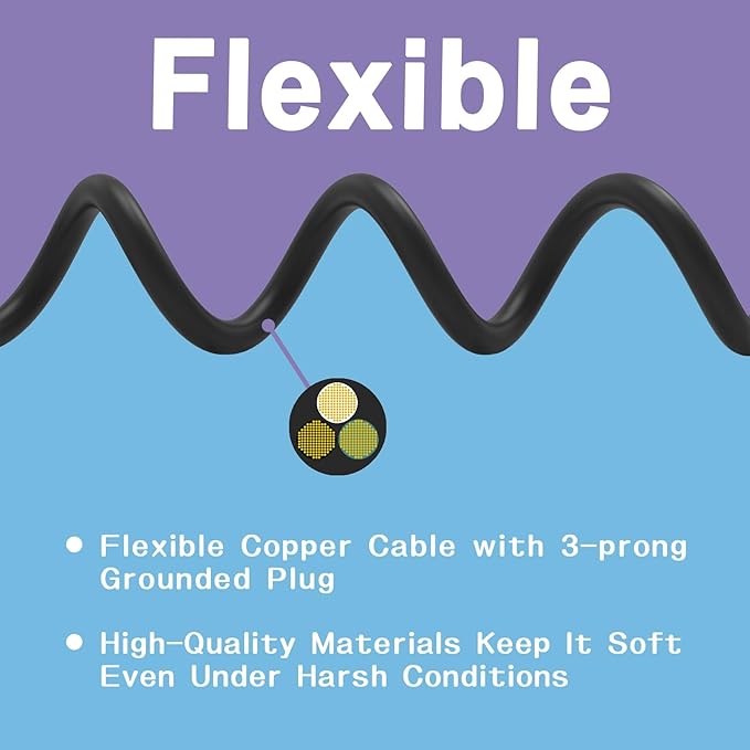 Indoor Outdoor Extension Cord 75 FT, 16/3 SJTW Weatherproof Black Electrical - Image 4