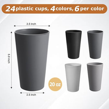 24 Pcs Unbreakable Plastic Cups Set, 20 oz Reusable Plastic Cups, Stackable - Image 2
