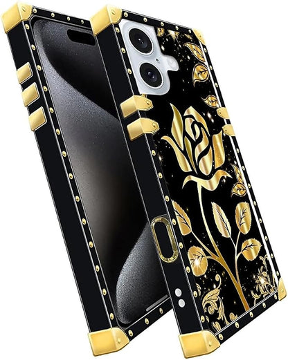 Compatible with iPhone 16 Plus Case, Shine Gold Rose Luxury Golden Decoration - Image 2