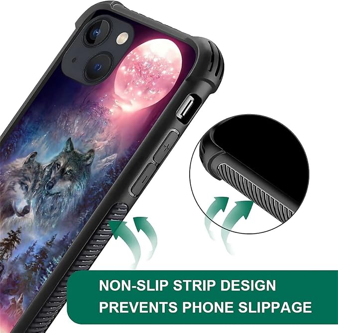 for iPhone 14 Plus Case, Star Two Wolfs Howling Pattern Graphic Design Girl Boy - Image 7