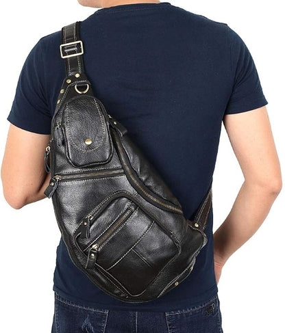 Hebetag Vinatge Leather Sling Bag Crossbody Backpack - Image 5