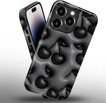 for iPhone 14 Pro Max Case, HL2 Cute Cool Cherry Black Hybrid 2 Layer Hard - Image 2