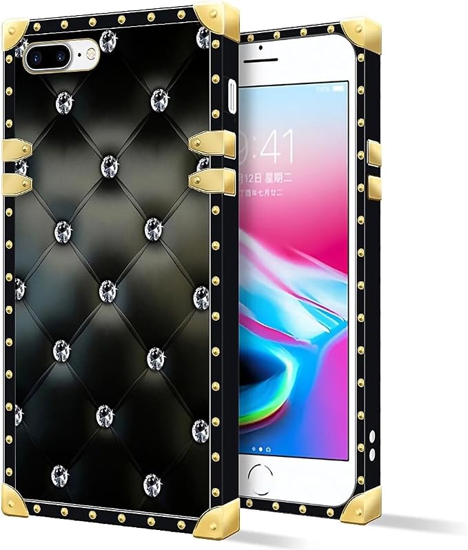 Compatible with iPhone 8 Plus 7 Plus Case, Shiny Black Sofa Crystal Luxury - Image 2