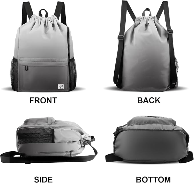 Drawstring Backpack with Mesh Pockets String Gym Bag Sackpack Sandproof Water - Image 6