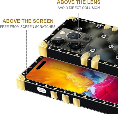 Compatible with iPhone 15 Pro Case, Shiny Black Sofa Crystal Luxury Golden - Image 7