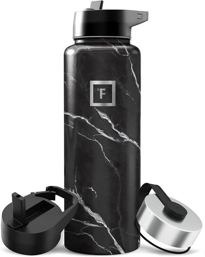 IRON °FLASK Camping & Hiking Hydration Flask - 40 oz Black Marquina by IronFlask