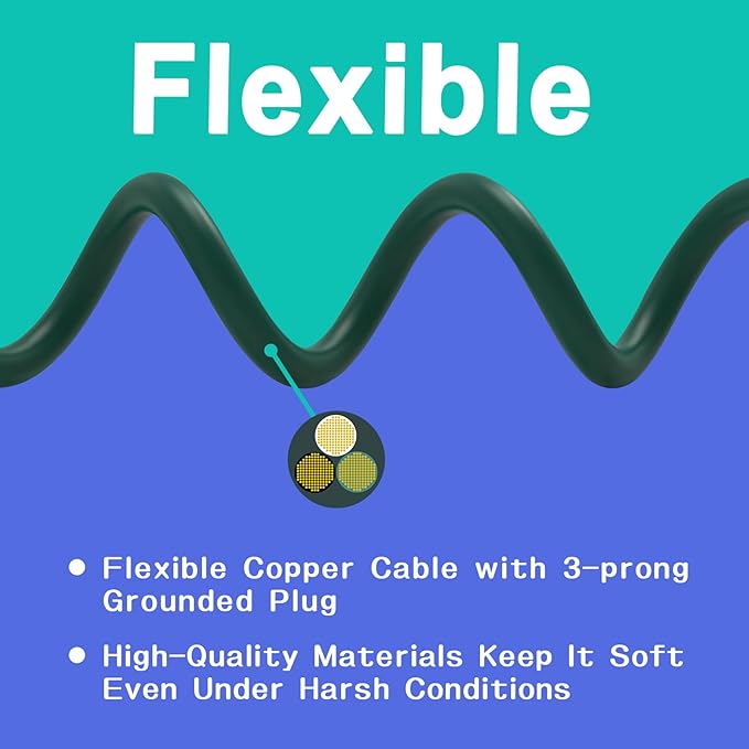 Indoor Outdoor Extension Cord 15 FT, 16/3 SJTW Weatherproof Green Electrical - Image 4