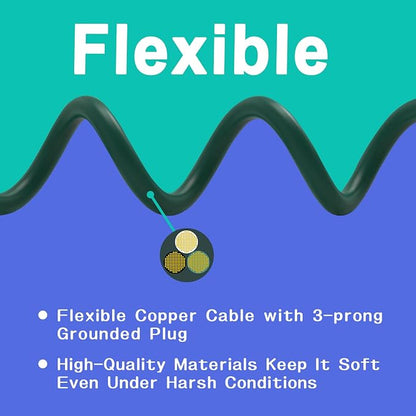Indoor Outdoor Extension Cord 10 FT, 16/3 SJTW Weatherproof Green Electrical - Image 4