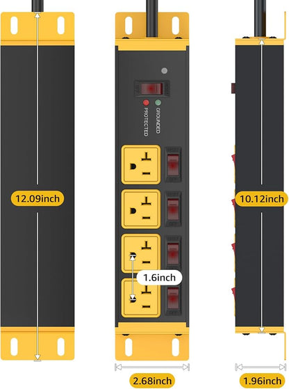 CCCEI Heavy Duty Surge Protector Power Strip 20 Amp Individual Switches. 4FT 12 - Image 7