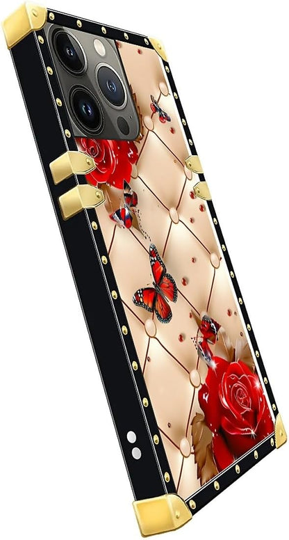 Compatible with iPhone 15 Pro Max Case, Shining Red Rose Butterfly Leather - Image 4