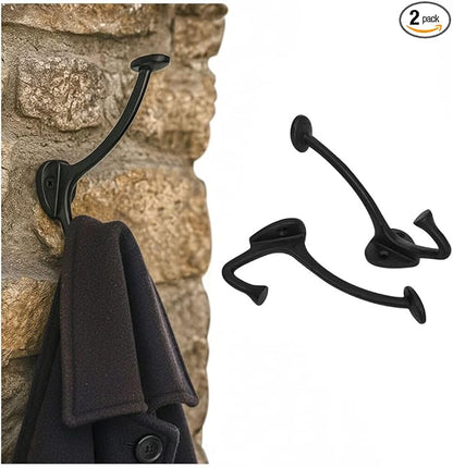 "Mystic Colonial Medieval Cast Iron Wall Hooks � Set of 2 Heavy Duty Dual Hooks by SaKeGa