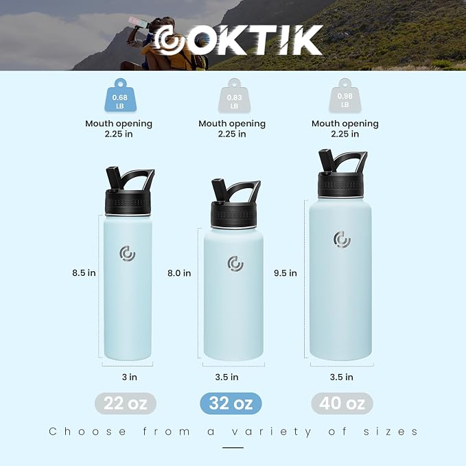 COKTIK 32oz Sports Water Bottle, Stainless Steel Water Bottle - Image 2