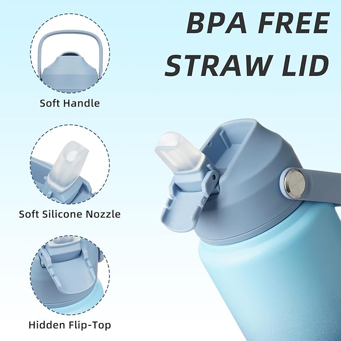 BJPKPK Water Bottle with Straw Lid, 24oz Vacuum Insulated Water Bottles - Image 2