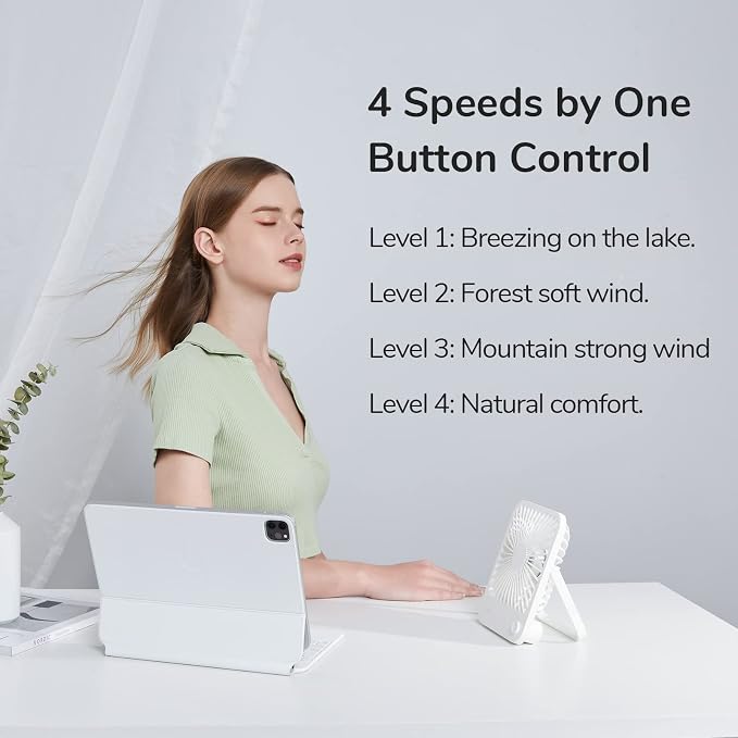 JISULIFE Desk Fan Battery Rechargeable, 4500mAh 180°Foldable Portable Personal - Image 2