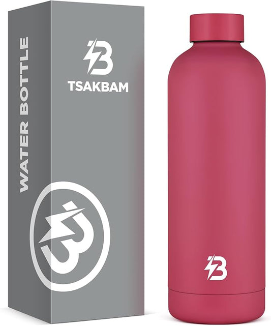 Insulated Water Bottle with Lid, 25 oz Reusable Leak-Proof Metal Stainless by TSAKBAM