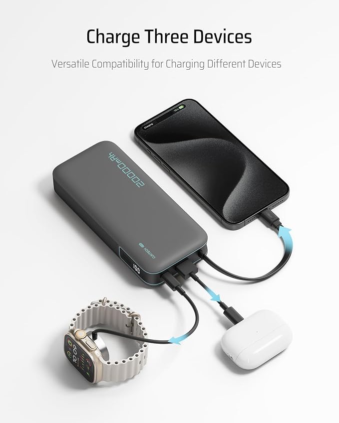 CUKTECH 45W Power Bank 20000mAh, Portable Travel Charger Built-in USB C Cable - Image 9