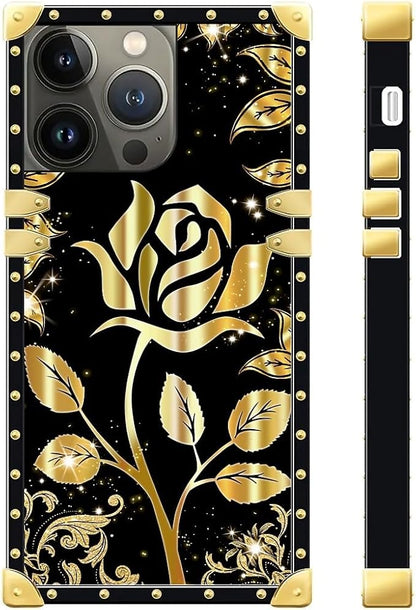 Compatible with iPhone 15 Pro Case, Shine Gold Rose Luxury Golden Decoration - Image 3