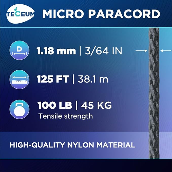 TECEUM Micro Paracord – 1.18 mm X 125 ft – Micro Utility Cord – Thin Braided - Image 2