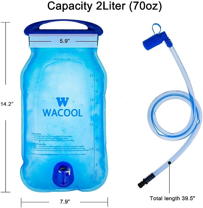WACOOL 2L 2Liter 70oz 3L 3Liter 100oz BPA Free PEVA Hydration Pack Bladder - Image 3