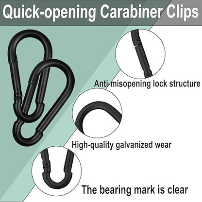 Black Carabiner, Heavy Duty Galvanized Steel Spring Snap Hook Carabiner Clips - Image 5