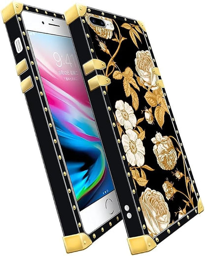 Compatible with iPhone 8 7 SE Case, Blooming Rose Golden Flower Luxury Golden - Image 2