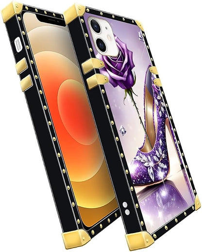 Compatible with iPhone 11 Case, High Heeled Purple Diamond Rose Luxury Golden - Image 3